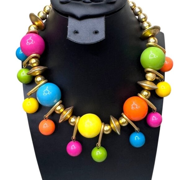 Vintage RARE Modernist Les Bernard Gold Tone Necklace Retro Vogue Runway Balls - Picture 2 of 8